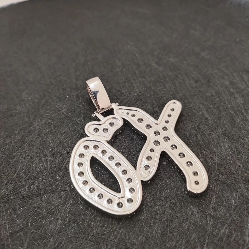 XO Pendant-cz stones(white gold plated over brass) - Picture 3 of 4